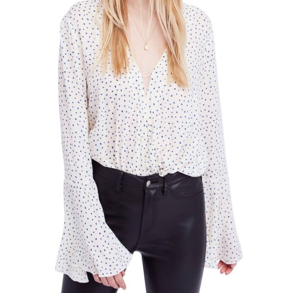 Free People Intimately Bell Sleeve Polka Dot Bodysuit